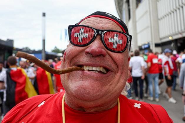 Switzerland fans arrive for the match Switzerland v Germany, UEFA European Championship, EM, Europameisterschaft 2024, Group A, Football, Frankfurt Arena, Frankfurt am Main, Germany, 23 Jun 2024 EDITORIAL USE ONLY No use with unauthorised audio, video, data, fixture lists, club league logos or live services. Online in-match use limited to 120 images, no video emulation. No use in betting, games or single club league player publications.  Copyright: xMattxWest Shutterstockx 14548071s