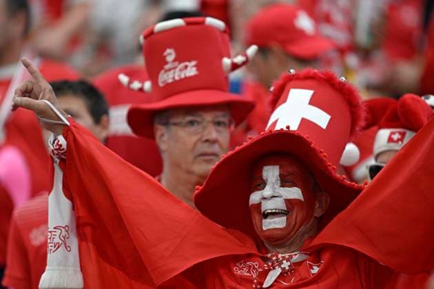 23.06.2024, Fussball UEFA EURO, EM, Europameisterschaft,Fussball 2024, Vorrunde, 3.Spieltag, Deutschland - Schweiz, in der Frankfurt-Arena in Frankfurt am Main, Die schweizer Fans feiern