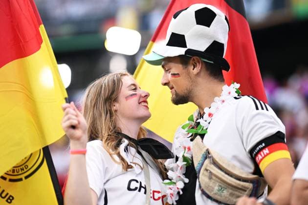 Germany Soccer Euro 2024 Switzerland - Germany 8715154 23.06.2024 German fans are seen ahead of the UEFA EURO, EM, Europameisterschaft,Fussball 2024 Group A soccer match between Switzerland and Germany at the Frankfurt Arena in Frankfurt am Main, Germany. Alexey Filippov Sputnik Germany  Copyright: xAlexeyxFilippovx