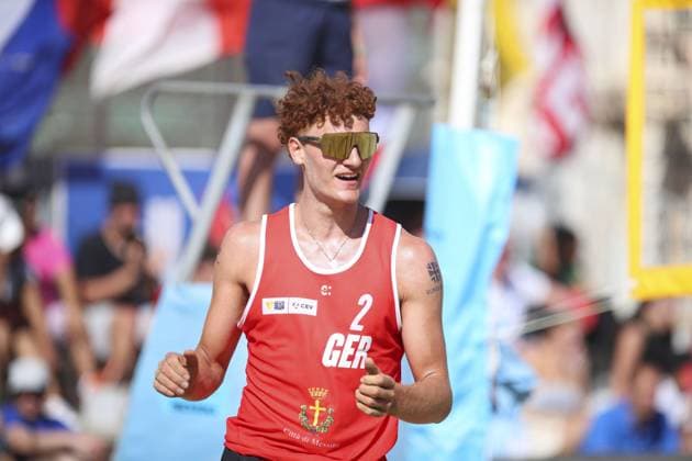 Messina: Maximilian Just (GER) celebration during World Beach Pro Tour, Beach Volley match in Messina, Italy, June 23 2024 Beach Volley match - World Beach Pro Tour  - ZUMAp169 20240623_zsa_p169_549 Copyright: xIPAx