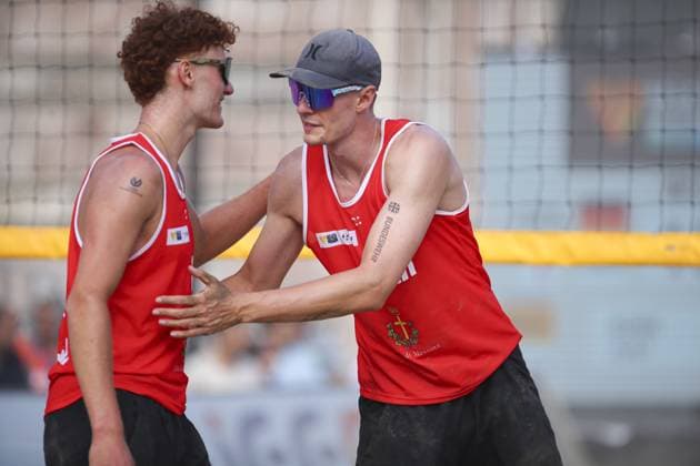 Messina: Maximilian Just (GER) and Robin Sowa (GER) celebration during World Beach Pro Tour, Beach Volley match in Messina, Italy, June 23 2024 Beach Volley match - World Beach Pro Tour  - ZUMAp169 20240623_zsa_p169_557 Copyright: xIPAx
