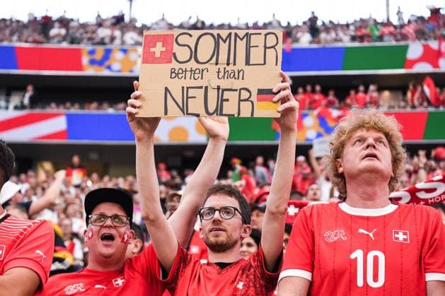 FRANKFURT AM MAIN, GERMANY - JUNE 23: fans of Switzerland during the UEFA EURO, EM, Europameisterschaft,Fussball 2024 group stage match between Switzerland and Germany at Frankfurt Arena on June 23, 2024 in Frankfurt am Main, Germany. Frankfurt am Main Frankfurt Arena Hesse Germany Copyright: xJustPictures.ch ManuelxWinterbergerx jp-en-EuSpIm-JP4_MAN_Scotland_Swiss_19Jun2024_CO_00049