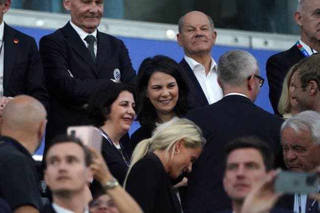 EURO 2024, Fussball, UEFA EURO, EM, Europameisterschaft,Fussball 2024, EM 2024, Gruppenphase, Gruppe A, Schweiz-Deutschland, 23.06.2024, Frankfurtarena , Frankfurt bundeskanzler olaf scholz, anna lena baerbock, beide Deutschland,