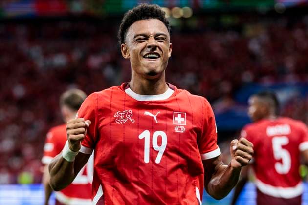 UEFA EURO, EM, Europameisterschaft,Fussball 2024: Schweiz - Deutschland; 23.06.2024 Dan Ndoye (Schweiz, 19) jubelt nach seinem Tor. UEFA EURO 2024: Schweiz - Deutschland; Frankfurt Arena, Frankfurt am 23.06.2024 Copyright: xBEAUTIFULxSPORTS Wunderlx