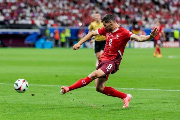 UEFA EURO, EM, Europameisterschaft,Fussball 2024: Schweiz - Deutschland; 23.06.2024 Remo Freuler (Schweiz, 8) it der Vorlage zum Tor. UEFA EURO 2024: Schweiz - Deutschland; Frankfurt Arena, Frankfurt am 23.06.2024 Copyright: xBEAUTIFULxSPORTS Wunderlx