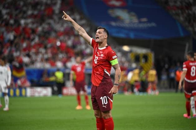 Granit Xhaka (Schweiz) 23.06.2024, Fussball Europameisterschaft 2024, Vorrunde, 3. Spieltag Schweiz - Deutschland Frankfurt Frankfurt Arena Hessen Deutschland