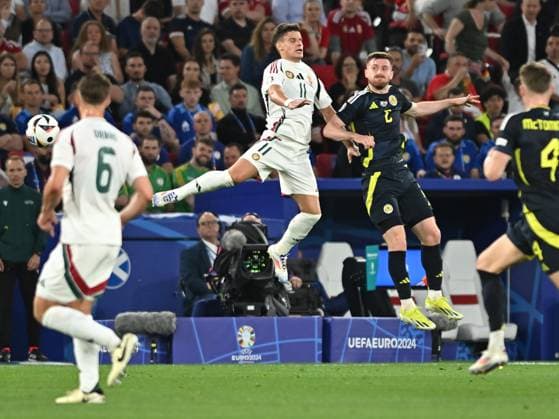 Milos Kerkez and Anthony Ralston in the UEFA EURO 2024 football match between Scotland and Hungary at the Stuttgart Arena in Stuttgart, Sunday 23 June 2024 Cologne Copyright: xRazvanxPasarica SPORTxPICTURESx