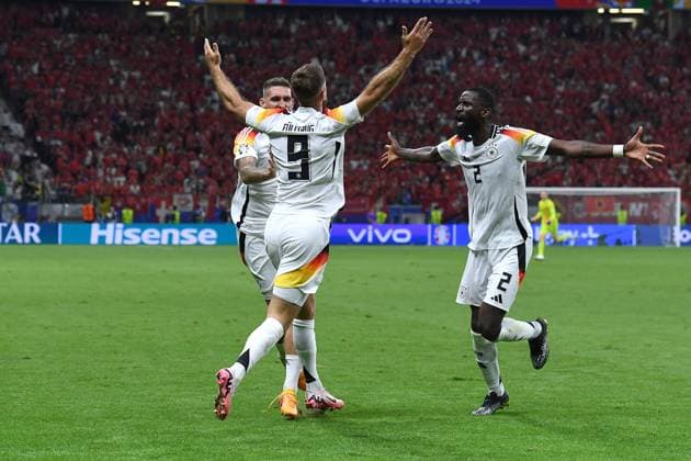 Fußball UEFA EURO, EM, Europameisterschaft,Fussball 2024 Gruppenphase 3. Spieltag Schweiz - Deutschland am 23.06.2024 in der Frankfurt Arena in Frankfurt Torjubel Jubel Tor zum 1:1 durch Niclas Füllkrug ( Deutschland )