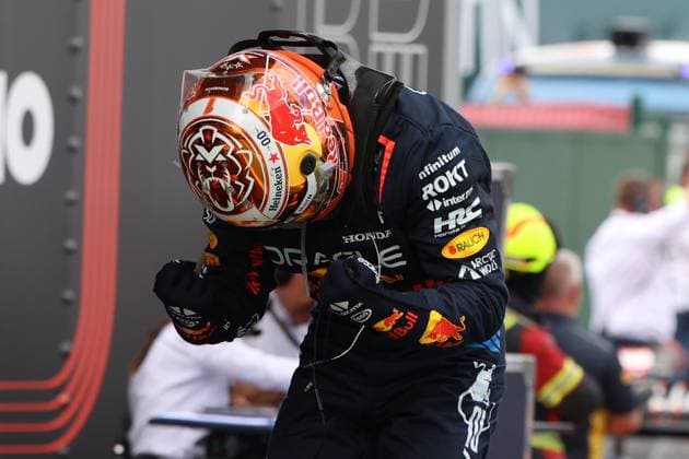 23.06.2024, xrarjax, Motorsport FIA Formel 1, Großer Preis von Spanien emspor, v.l. Rennen Max Verstappen (Oracle Red Bull Racing) Startnummer 1 nach dem Rennsieg Sieg Freude Barcelona