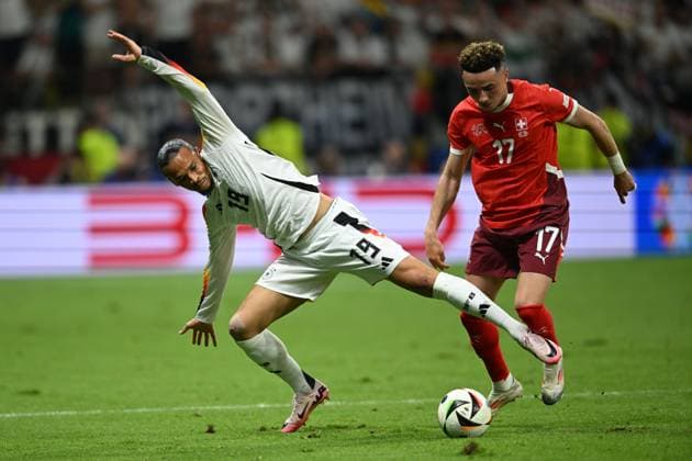 Leroy Sane (Germany)Ruben Vargas (Switzerland) during the UEFA EURO, EM, Europameisterschaft,Fussball Germany 2024 match between Switzerland 1-1 Germany at Frankfurt Arena on June 23, 2024 in Frankfurt, Germany. Noxthirdxpartyxsales  (257435416)