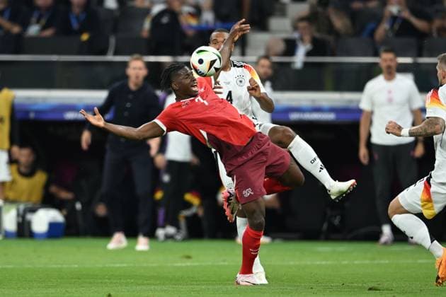 Breel Embolo (Switzerland)Jonathan Tah (Germany) during the UEFA EURO, EM, Europameisterschaft,Fussball Germany 2024 match between Switzerland 1-1 Germany at Frankfurt Arena on June 23, 2024 in Frankfurt, Germany. Noxthirdxpartyxsales  (257435794)