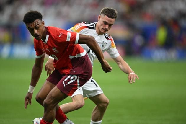 Dan Ndoye (Switzerland)Florian Wirtz (Germany) during the UEFA EURO, EM, Europameisterschaft,Fussball Germany 2024 match between Switzerland 1-1 Germany at Frankfurt Arena on June 23, 2024 in Frankfurt, Germany. Noxthirdxpartyxsales  (257435849)