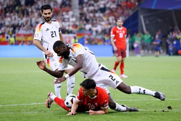RUEDIGER Antonio Team Deuschland RIEDER Fabian UEFA Fussball EURO 2024 in Deutschland Vorrundenspiel Gruppe A Schweiz - Deutschland 1 : 1 am 23.06.2024 in Frankfurt DFL REGULATIONS PROHIBIT ANY USE OF PHOTOGRAPHS as IMAGE SEQUENCES and or QUASI-VIDEO Copyright: xLacixPerenyix
