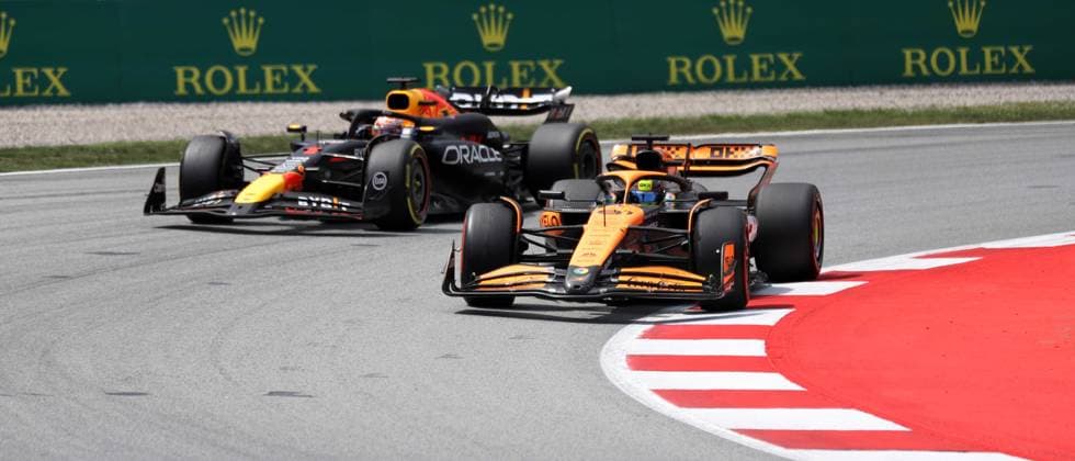 June 23, 2024, Sabadell, Barcelona, Spain: Montmelo Spain June 23, 2024 Max Verstappen (1 NL Redbull) and Oscar Piastri (81 AUS McLaren ) during race at the Formula 1 Aramaco Spain Grand Prix 2024 in Montmelo Spain on 23 June 2024 Sabadell Spain - ZUMAu50_ 20240623_zsp_u50_080 Copyright: xXavixUrgelesx