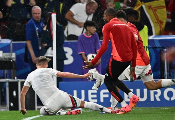 STUTTGART, GERMANY - JUNE 23: Kevin Csoboth of Hungary celebrates after scoring a goal during the UEFA EURO, EM, Europameisterschaft,Fussball 2024 group stage match between Scotland and Hungary at Stuttgart Arena on June 23, 2024 in Stuttgart, Germany. Photo by Sebastian Frej Scotland v Hungary: Group A - UEFA EURO 2024 Copyright: xSebastianxFrej MBxMediax