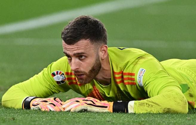 STUTTGART, GERMANY - JUNE 23: Angus Gunn of Scotland dejected during the UEFA EURO, EM, Europameisterschaft,Fussball 2024 group stage match between Scotland and Hungary at Stuttgart Arena on June 23, 2024 in Stuttgart, Germany. Photo by Sebastian Frej Scotland v Hungary: Group A - UEFA EURO 2024 Copyright: xSebastianxFrej MBxMediax
