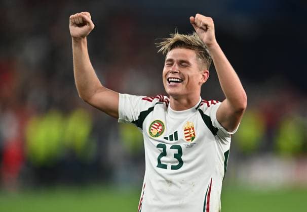 STUTTGART, GERMANY - JUNE 23: Kevin Csoboth of Hungary celebrates during the UEFA EURO, EM, Europameisterschaft,Fussball 2024 group stage match between Scotland and Hungary at Stuttgart Arena on June 23, 2024 in Stuttgart, Germany. Photo by Sebastian Frej Scotland v Hungary: Group A - UEFA EURO 2024 Copyright: xSebastianxFrej MBxMediax