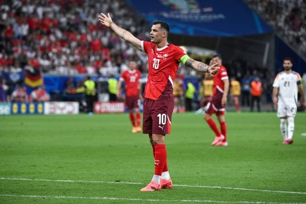Granit Xhaka (Schweiz) 23.06.2024, Fussball Europameisterschaft 2024, Vorrunde, 3. Spieltag Schweiz - Deutschland 1:1 Frankfurt Frankfurt Arena Hessen Deutschland