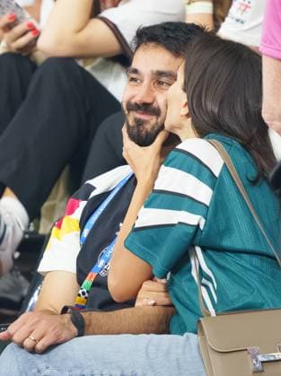 Sara Arfaoui wife kisses Ilkay Gündogan, DFB 21 in the group A stage match GERMANY - SWITZERLAND 1-1 of the UEFA European Championships 2024 on Jun 23, 2024 in Frankfurt, Germany.