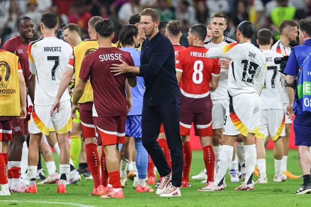 Endstand 1:1 , Julian Nagelsmann (Deutschland, Bundestrainer) GER, Switzerland (SUI) vs. Germany (DEU), Fussball Europameisterschaft, UEFA EURO, EM, Europameisterschaft,Fussball 2024, Gruppe A, 3. Spieltag, 23.06.2024 GER, Switzerland (SUI) vs. Germany (DEU), Fussball Europameisterschaft, UEFA EURO 2024, Gruppe A, 3. Spieltag, 23.06.2024 Frankfurt Copyright: xEibner-Pressefoto RogerxBuerkex EP