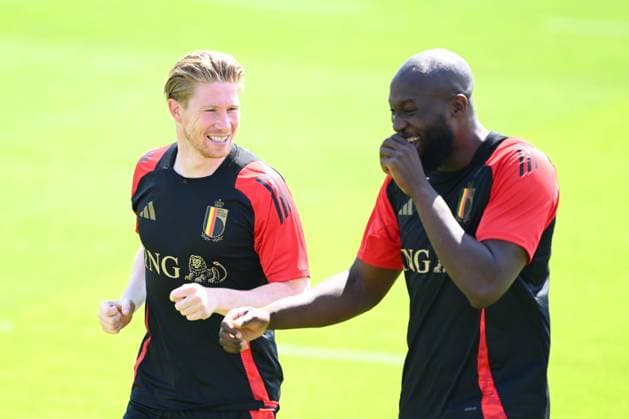 EURO 2024, Nationalteam Belgien, Training Belgium Media Activities - UEFA EURO, EM, Europameisterschaft,Fussball 2024 24 06 2024 FREIBERG AM NECKA, GERMANY - JUNE 24 : De Bruyne Kevin forward of Belgium, Lukaku Romelu forward of Belgium during a training session of the Belgian Red Devils at the UEFA EURO 2024 European Football Championship tournament on June 24, 2024 in Freiberg am Necka, Germany, 24 06 2024 Freiberg am Necka Germany Copyright: xVincentxKalutx