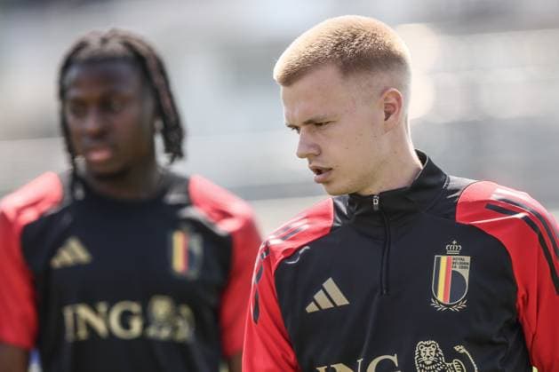 EURO 2024, Nationalteam Belgien, Training Belgium s Arthur Vermeeren pictured during a training session of Belgian national soccer team Red Devils, Monday 24 June 2024 at their base camp in Freiberg am Neckar, Germany, during the UEFA EURO, EM, Europameisterschaft,Fussball 2024 European Soccer Championships. The Red Devils play in Group E at the Euro 2024 European Championships in Germany and have one last game to play. BRUNOxFAHY  x95169383x