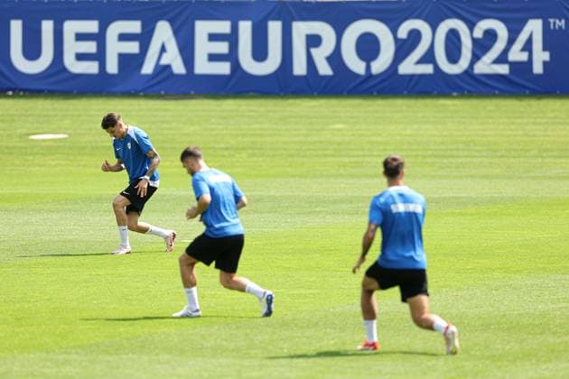 EURO 2024, Nationalteam Slowenien, Training Slovenia during the training session Slovenia Training, UEFA European Championship, EM, Europameisterschaft 2024, Group C, Football, Stadion am Zoo, Wuppertal, Germany, 24 Jun 2024 EDITORIAL USE ONLY No use with unauthorised audio, video, data, fixture lists, club league logos or live services. Online in-match use limited to 120 images, no video emulation. No use in betting, games or single club league player publications. Copyright: xPaulxCurrie Shutterstockx 14555190aw
