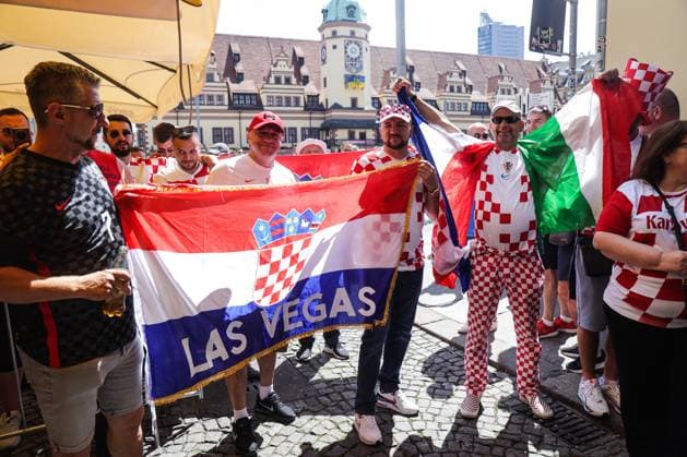 PXL_CRO football fans Croatian football fans in Leipzig, Germany before UEFA EURO, EM, Europameisterschaft,Fussball 2024 football match Croatia - Italy on 24. June 2024. LukaxStanzl PIXSELL