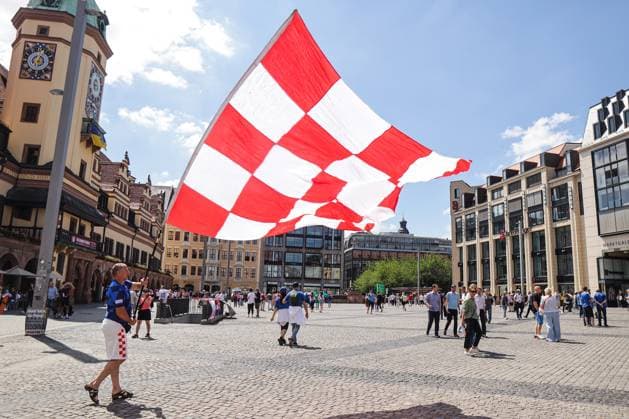 PXL_CRO football fans Croatian football fans in Leipzig, Germany before UEFA EURO, EM, Europameisterschaft,Fussball 2024 football match Croatia - Italy on 24. June 2024. LukaxStanzl PIXSELL