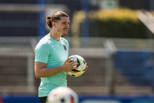 EURO 2024, Nationalteam Österreich, Training SOCCER - UEFA EURO, EM, Europameisterschaft,Fussball 2024 BERLIN,GERMANY,24.JUN.24 - UEFA EURO 2024, group stage, Austria vs Netherlands, preview, training Team AUT. Image shows Marcel Sabitzer (AUT). GEPAxpictures xJohannesxFriedl