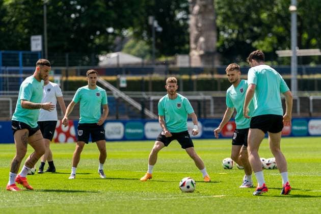 EURO 2024, Nationalteam Österreich, Training SOCCER - UEFA EURO, EM, Europameisterschaft,Fussball 2024 BERLIN,GERMANY,24.JUN.24 - UEFA EURO 2024, group stage, Austria vs Netherlands, preview, training Team AUT. Image shows Marko Arnautovic, Christoph Baumgartner, Florian Kainz and Stefan Posch (AUT). GEPAxpictures xJohannesxFriedl