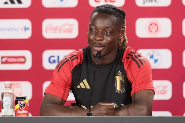 Belgium s Jeremy Doku pictured during a press conference, PK, Pressekonferenz of Belgian national soccer team Red Devils, Monday 24 June 2024 at their base camp in Freiberg am Neckar, Germany, during the UEFA EURO, EM, Europameisterschaft,Fussball 2024 European Soccer Championships. The Red Devils play in Group E at the Euro 2024 European Championships in Germany and have one last game to play. BRUNOxFAHY  x95171909x