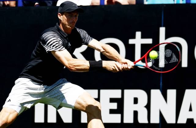 Billy Harris of Great Britain in action during their match. Rothesay International Eastbourne, Day 2, Tennis, Devonshire Park, Eastbourne, UK - 24 June 2024  Copyright: xJamesxMarsh Shutterstockx 14551026o