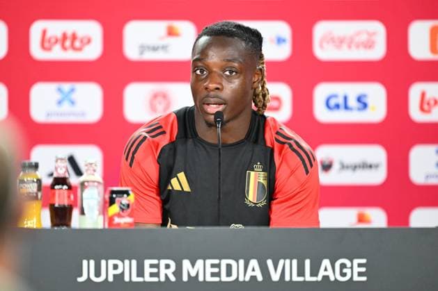 Belgium Media Activities - UEFA EURO, EM, Europameisterschaft,Fussball 2024 24 06 2024 FREIBERG AM NECKA, GERMANY - JUNE 24 : Doku Jeremy forward of Belgium talking to the press during a press conference, PK, Pressekonferenz of the Belgian Red Devils at the UEFA EURO 2024 European Football Championship tournament on June 24, 2024 in Freiberg am Necka, Germany, 24 06 2024 Freiberg am Necka Germany  Copyright: xVincentxKalutx