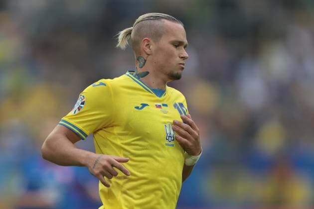Dusseldorf, Germany, 21st June 2024. Mykhailo Mudryk of Ukraine during the UEFA European Championships match at Dusseldorf Arena, Dusseldorf. Picture credit should read: Jonathan Moscrop Sportimage EDITORIAL USE ONLY. No use with unauthorised audio, video, data, fixture lists, club league logos or live services. Online in-match use limited to 120 images, no video emulation. No use in betting, games or single club league player publications. SPI-3188-0118