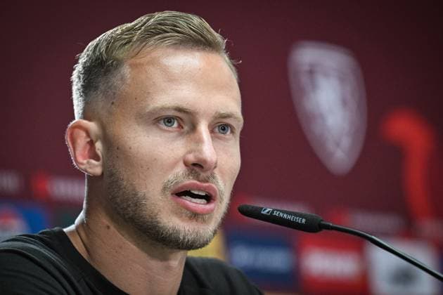 Player of Czech national football team Antonin Barak attends a press conference, PK, Pressekonferenz before the last match of Group F against Turkey within the European Football Championships in Norderstedt, Germany, June 24, 2024. (CTKxPhoto VitxSimanek) CTKPhotoP2024062404339  CTKPhotoP2024062404339