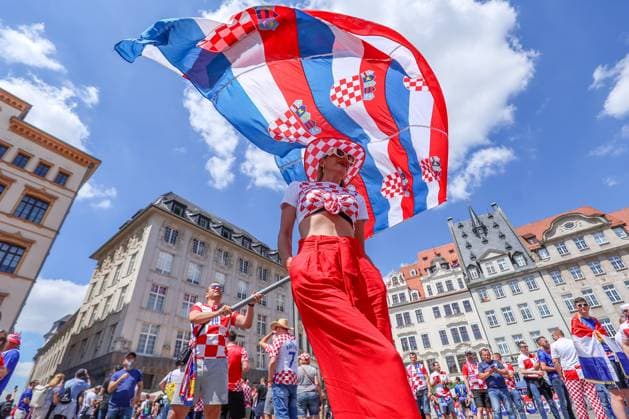 PXL_CRO football fans Croatian football fans in Leipzig, Germany before UEFA EURO, EM, Europameisterschaft,Fussball 2024 football match Croatia - Italy on 24. June 2024. SanjinxStrukic PIXSELL