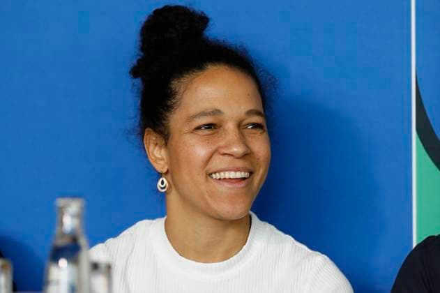 Celia Sasic beim Mediengespräch zur Zwischenbilanz zu den Spielen der UEFA EURO, EM, Europameisterschaft,Fussball 2024 in Liepzig im Media Centre. Leipzig, 24.06.2024