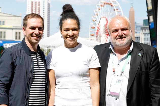 Philipp Lahm, Celia Å aÅ¡iÄ‡ und Jörg Junhold beim Mediengespräch zur Zwischenbilanz zu den Spielen der UEFA EURO, EM, Europameisterschaft,Fussball 2024 in Liepzig im Media Centre. Leipzig, 24.06.2024
