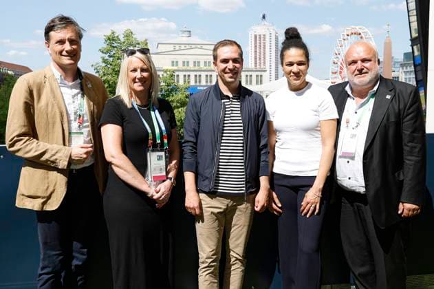 Heiko Rosenthal, Katie Brazier, Philipp Lahm, Celia Sacic und Jörg Junhold beim Mediengespräch zur Zwischenbilanz zu den Spielen der UEFA EURO, EM, Europameisterschaft,Fussball 2024 in Liepzig im Media Centre. Leipzig, 24.06.2024