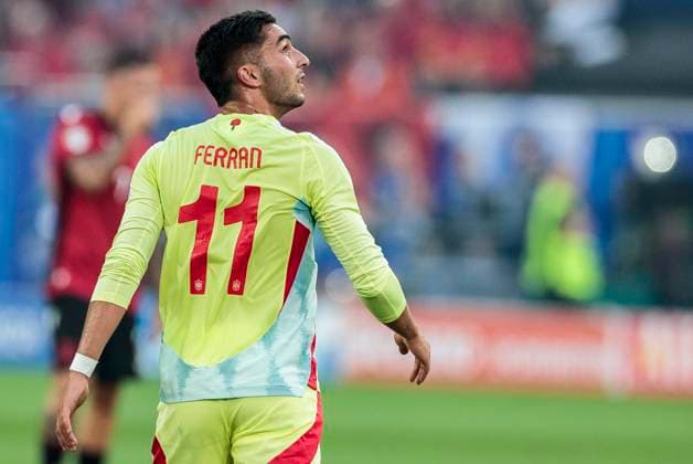 UEFA EURO, EM, Europameisterschaft,Fussball 2024: Albanien - Spanien; 24.06.2024 Ferran Torres (Spanien, 11). UEFA EURO 2024: Albanien - Spanien; Arena Düsseldorf, Düsseldorf, am 24.06.2024 Copyright: xBEAUTIFULxSPORTS Meuselx