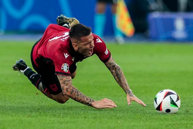 UEFA EURO, EM, Europameisterschaft,Fussball 2024: Albanien - Spanien; 24.06.2024 Rey Manaj (Albanien, 7). UEFA EURO 2024: Albanien - Spanien; Arena Düsseldorf, Düsseldorf, am 24.06.2024 Copyright: xBEAUTIFULxSPORTS Meuselx