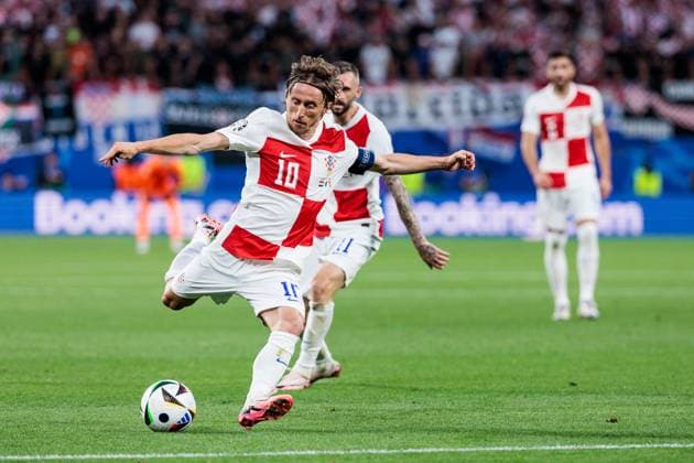 UEFA EURO, EM, Europameisterschaft,Fussball 2024: Kroatien - Italien; 24.06.2024 Luka Modric (Kroatien, 10) schießt UEFA EURO 2024: Kroatien - Italien; Leipzig Stadium, Leipzig am 24.06.2024 Copyright: xBEAUTIFULxSPORTS Wunderlx