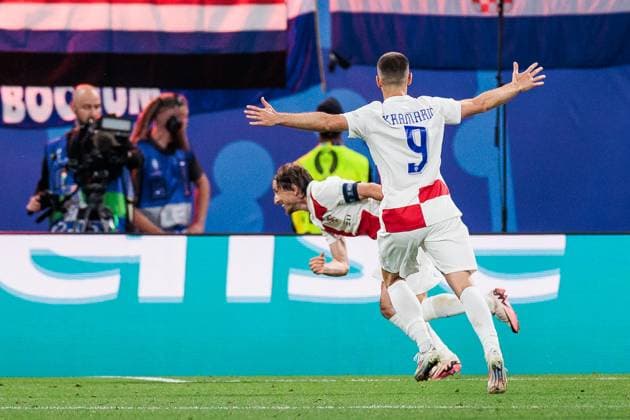 UEFA EURO, EM, Europameisterschaft,Fussball 2024: Kroatien - Italien; 24.06.2024 Jubel zum 1:0 durch Luka Modric (Kroatien, 10) UEFA EURO 2024: Kroatien - Italien; Leipzig Stadium, Leipzig am 24.06.2024 Copyright: xBEAUTIFULxSPORTS Wunderlx