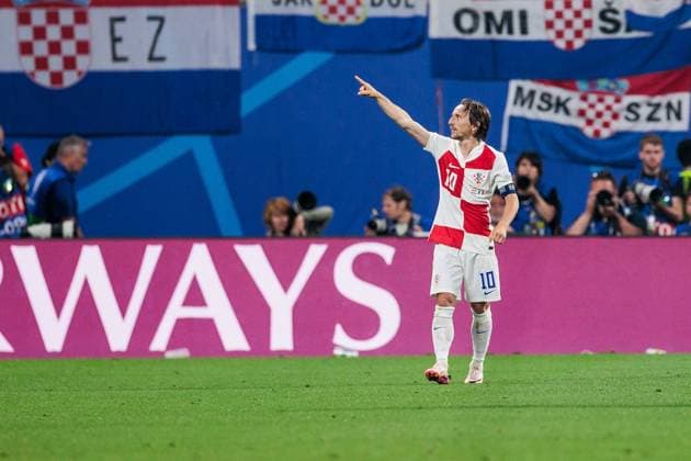 UEFA EURO, EM, Europameisterschaft,Fussball 2024: Kroatien - Italien; 24.06.2024 Jubel zum 1:0 durch Luka Modric (Kroatien, 10) UEFA EURO 2024: Kroatien - Italien; Leipzig Stadium, Leipzig am 24.06.2024 Copyright: xBEAUTIFULxSPORTS Wunderlx
