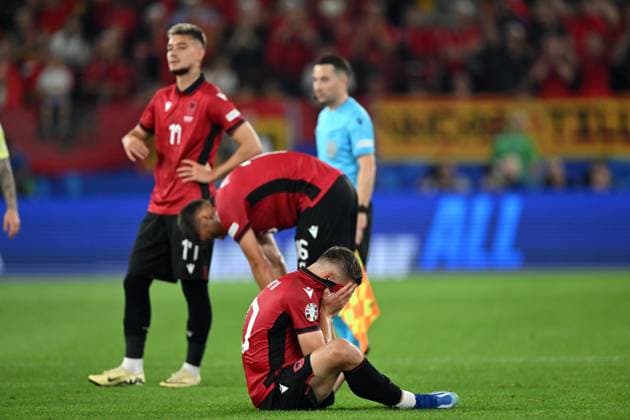 DUSSELDORF - Nedim Bajrami of Albania disappointment during the UEFA EURO, EM, Europameisterschaft,Fussball 2024 group B match between Albania and Spain at Dusseldorf Arena on June 24, 2024 in Dusseldorf, Germany. ANP Hollandse Hoogte UEFA EURO 2024 2024 xVIxANPxSportx xGerritxvanxKeulenxIVx 501979427 originalFilename: 501979427.jpg