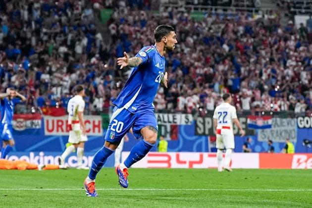 Leipzig, Germany, June 24th 2024: Mattia Zaccagni (20 Italy) celebrates after scoring the equaliser and first team s goal during the UEFA EURO, EM, Europameisterschaft,Fussball 2024 Germany Group B match between Crotia and Italy at Leipzig Stadium in Leipzig, Germany. (Daniela Porcelli SPP) Copyright: xDanielaxPorcellix xSPPx spp-en-DaPoSp-20240624-DP200515