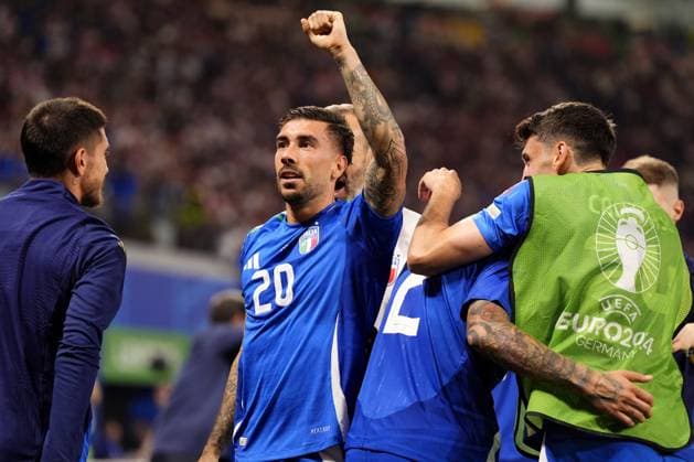 Italy s Mattia Zaccagni celebrates after scoring goal 1-1 during the Euro 2024 soccer match between Croatia and Italy at the Leipzig stadium, Lipsia, Germany - Monday 24, June, 2024. - Soccer.  Copyright: xFabioxFerrari LaPressex
