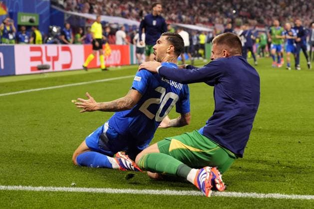 Italy s Mattia Zaccagni celebrates after scoring goal 1-1 during the Euro 2024 soccer match between Croatia and Italy at the Leipzig stadium, Lipsia, Germany - Monday 24, June, 2024. - Soccer.  Copyright: xFabioxFerrari LaPressex