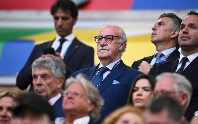 Russia Soccer Euro 2024 Albania - Spain 8715910 24.06.2024 Spanish retired football manager and former player Vicente del Bosque waits before the UEFA EURO, EM, Europameisterschaft,Fussball 2024 Group B soccer match between Albania and Spain at the Duesseldorf Arena in Duesseldorf, Germany. Alexey Filippov Sputnik Dusseldorf Germany  Copyright: xAlexeyxFilippovx